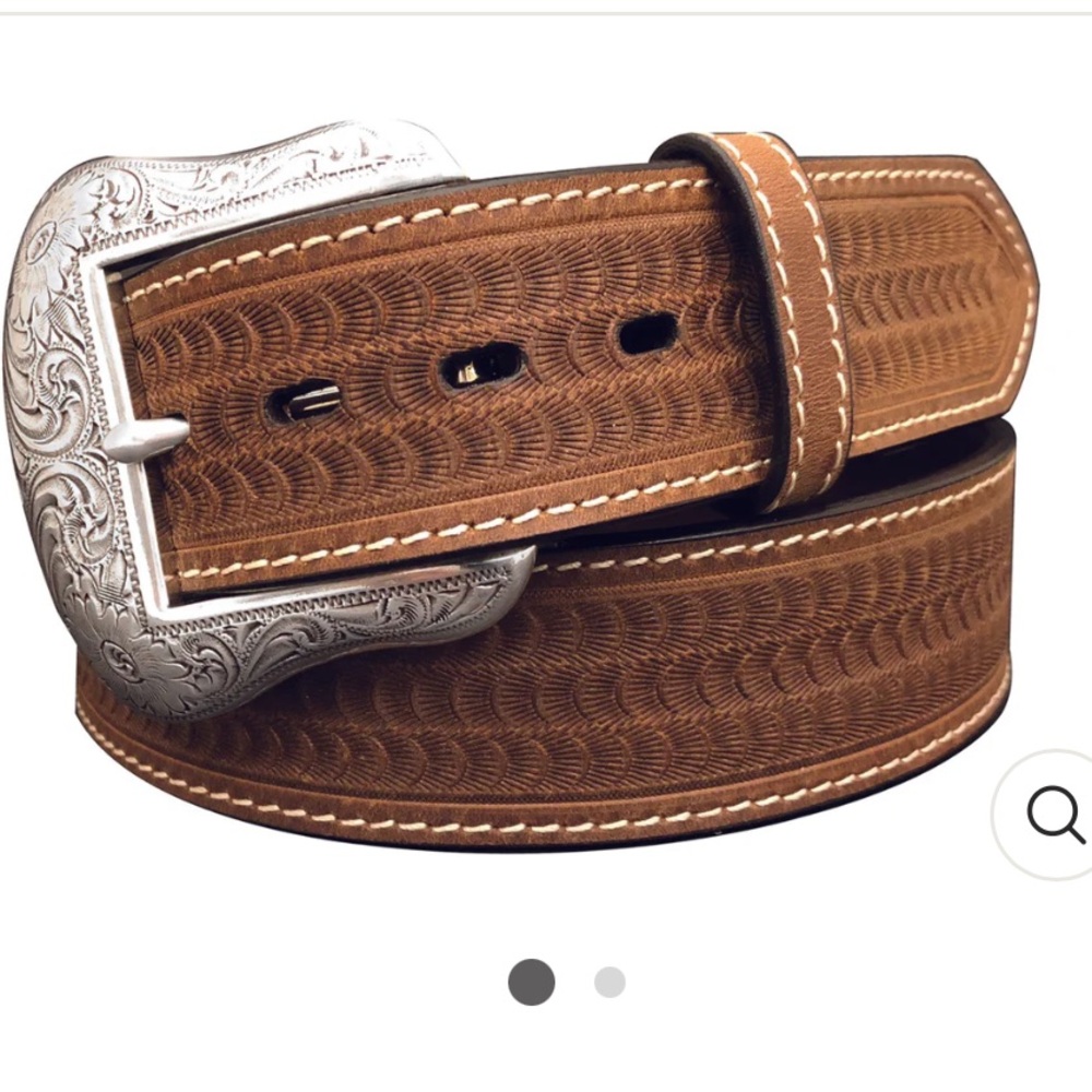 ROPER Men Brown Leather Belt Embossed Pattern and Silver Buckle‎ 8626500 Size 46